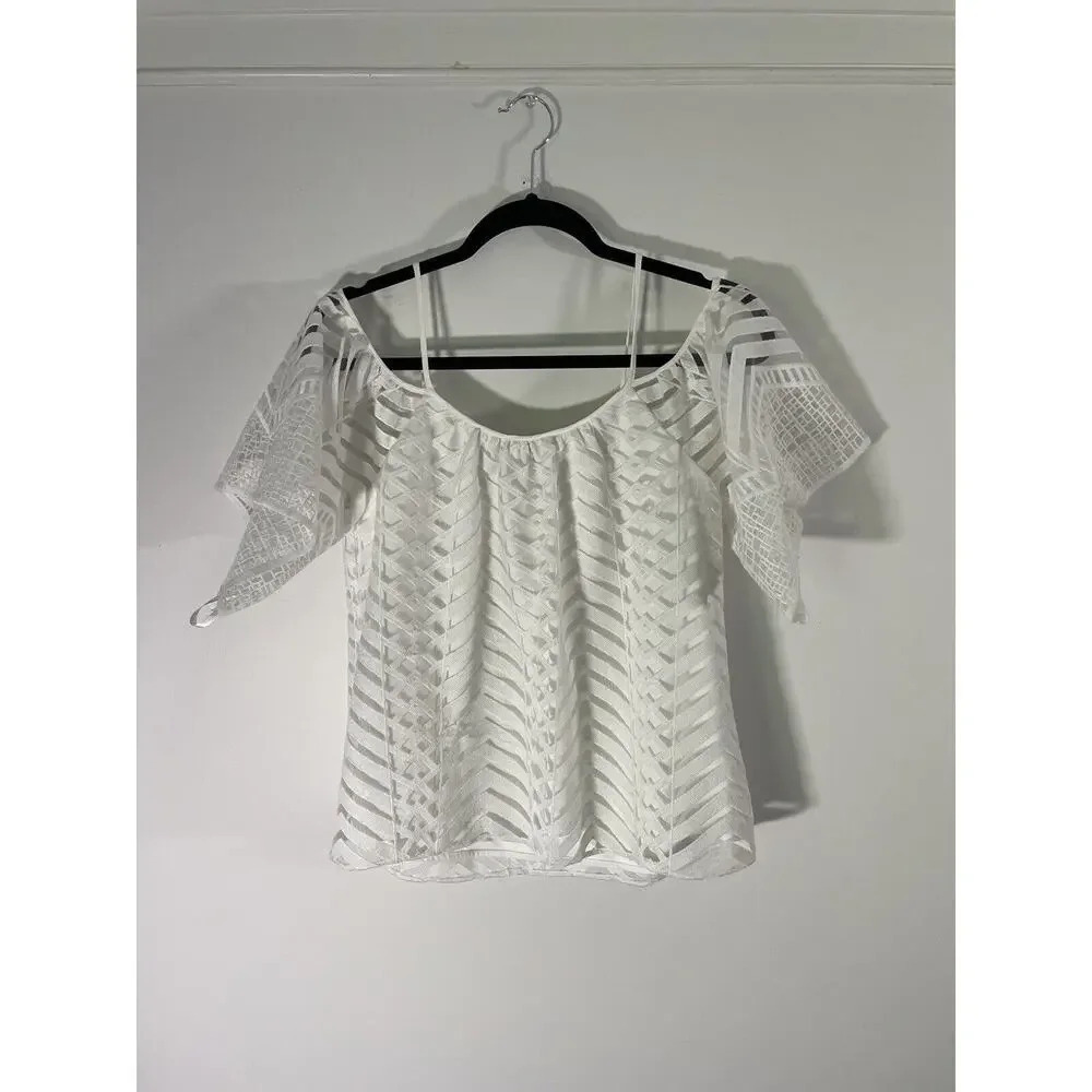 Parker Women’s Cold Shoulder‎ Cropped White Raised Pattern Lined Top Summer